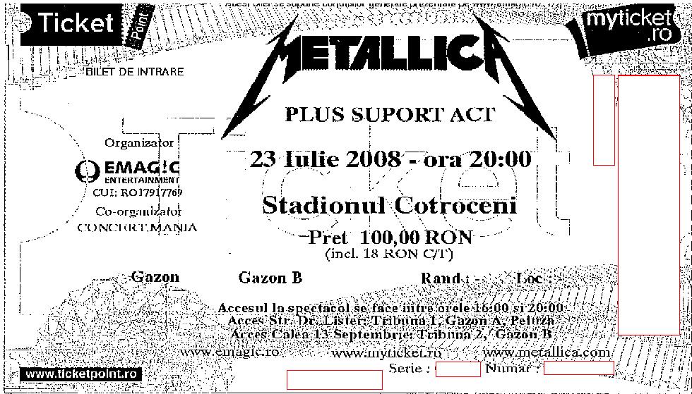 metallica ticket